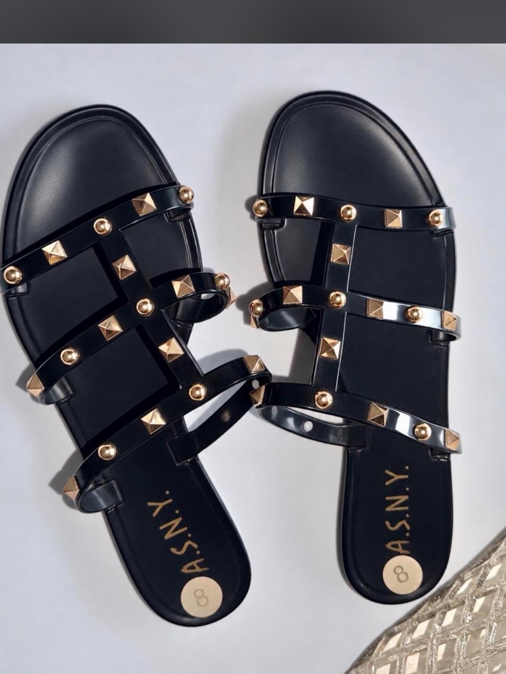 Black Studded Strappy Slide Sandals